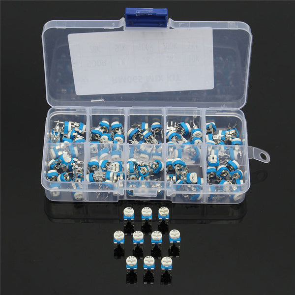 300Pcs 10 Values Variable Resistor 500R To 1M RM065 Carbon Film Horizontal Trimpot Potentiometer Assortment Kit