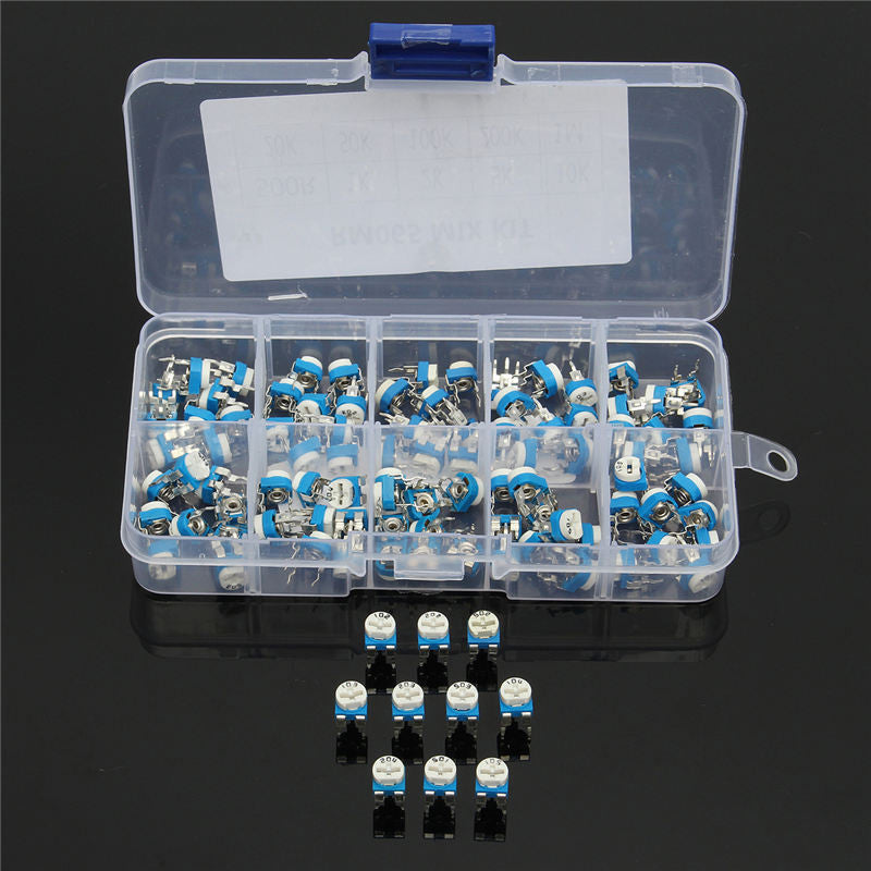 300Pcs 10 Values Variable Resistor 500R To 1M RM065 Carbon Film Horizontal Trimpot Potentiometer Assortment Kit