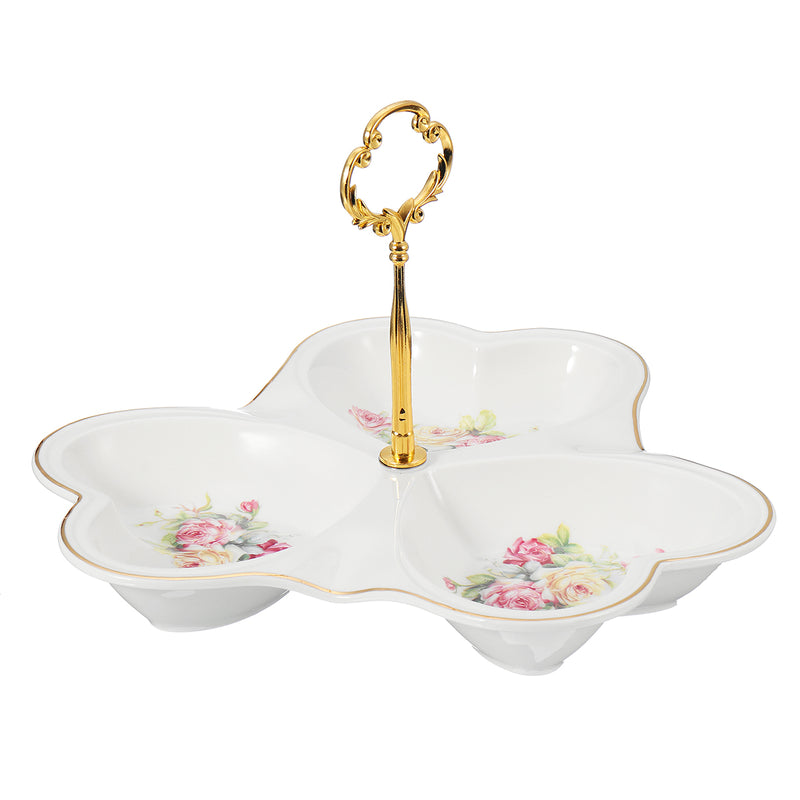 3 Sections Ceramic Dish Candy Dessert Snack Porcelain Serving Tray Table Decor Kitchen Storage Container