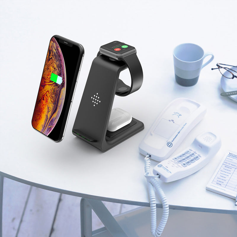 Bakeey QI 10W Fast Charge 3 In 1 Wireless Charger Charger Dock For Samsung Wireless Charge Stand   For Iphone for Apple Watch for Airpods Pro