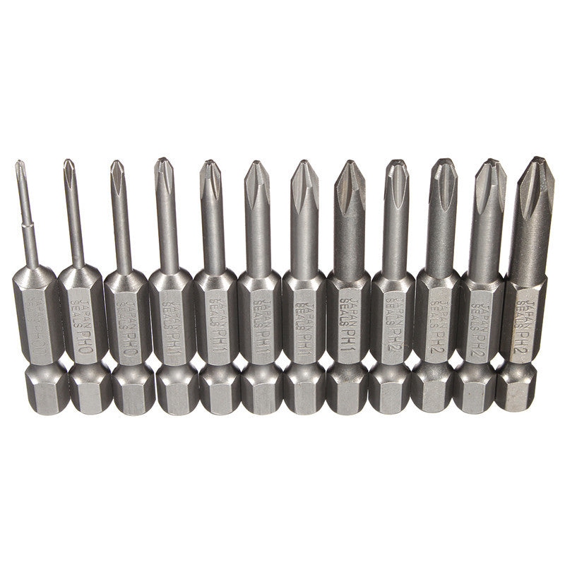 12 Sizes S2 Alloy Steel Magnetic Phillips Cross Screwdriver Bits For Electric Screwdriver Drill