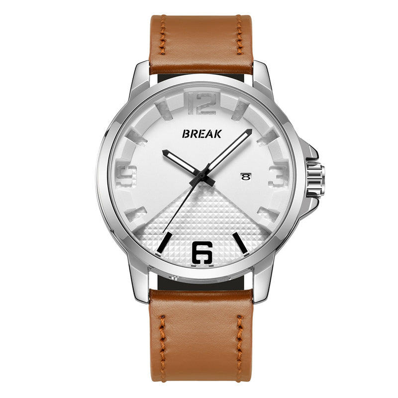 BREAK 3301 Casual Style Waterproof Men Wrist Watch Leather Strap Date Display Quartz Watch