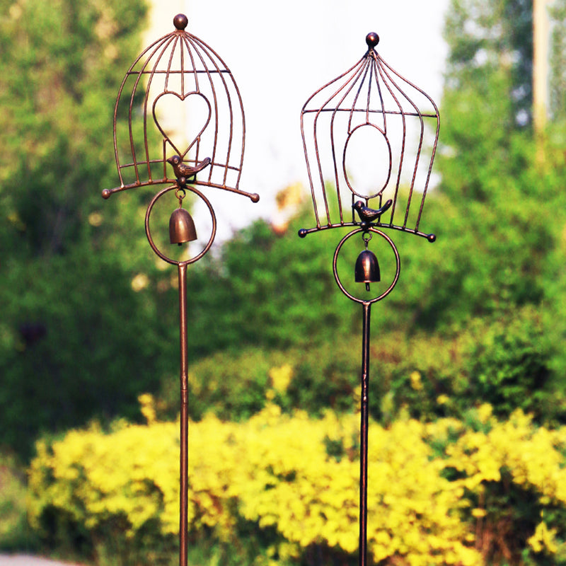 Waterproof Retro Birds Shape Long Stake Wind Chime Welcoming Iron Frame Stand Balcony Landscape Outdoor Garden Decorations