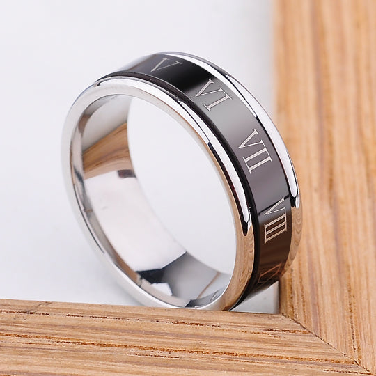 Roman Numerals Rotatable Stainless Steel Men Ring Retro Jewelry Gift