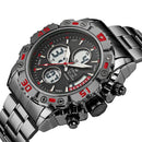 STRYVE S8018 Men Full Steel Waterproof Date Week Chrono Alarm Clock Dual Display Digital Watch