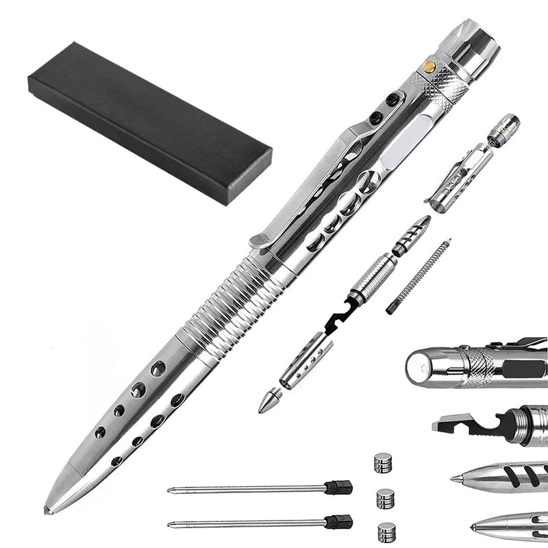Laix T01 Self Defensive Tactical Ballpoint Pen EDC Stainless Steel Outdoor Survival Tools LED Flashlight Cutter Saw Tungsten Head Bottle Opener