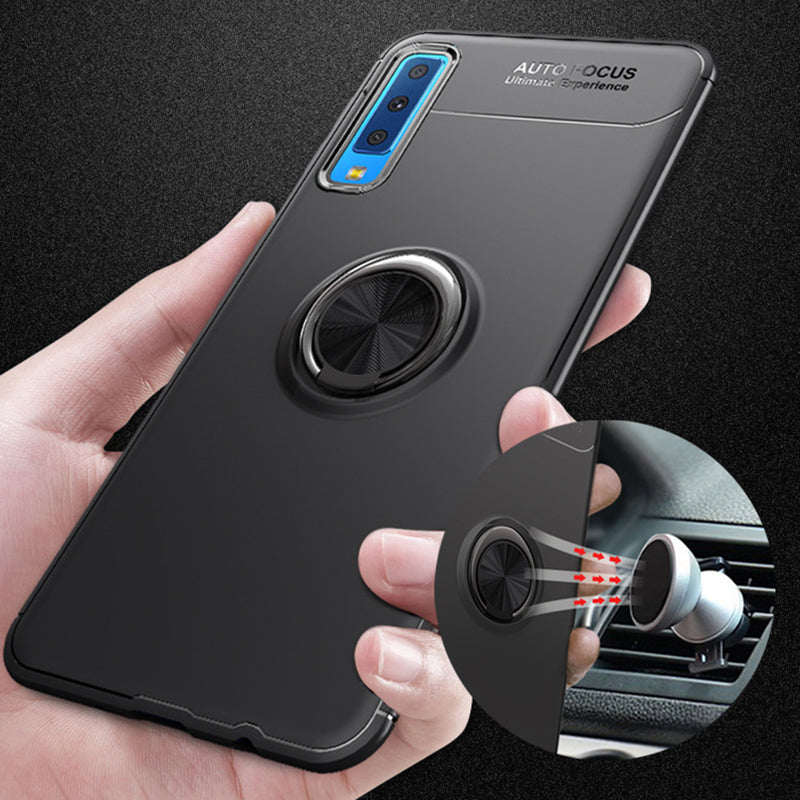 C-KU Protective Case For Samsung Galaxy A7 2018 360 Rotating Ring Grip Kicktand Back Cover
