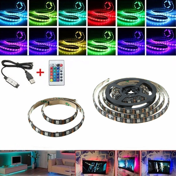 Waterproof 5050 USB Black TV PC Background RGB LED Strip Light Xmas Decor+ Remote DC5V