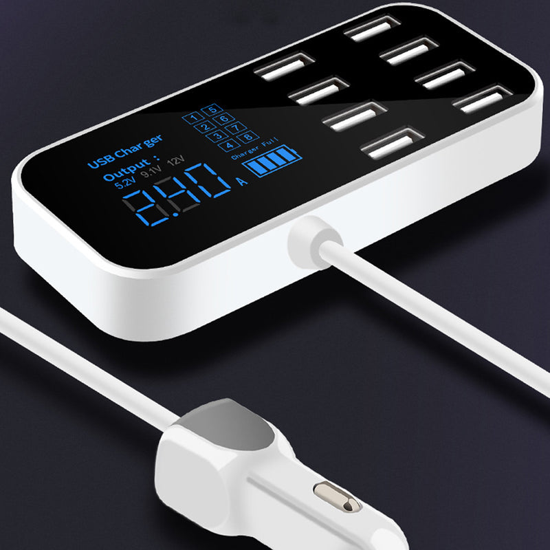 5V 8A 40W Smart USB Car Display USB Charger Adapter 8 Ports LED Digital Display Charging Station
