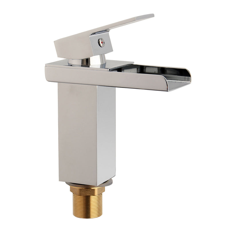 Bathroom Waterfall Basin Sink Faucet Square Hot Cold Water Mixer Tap Chrome