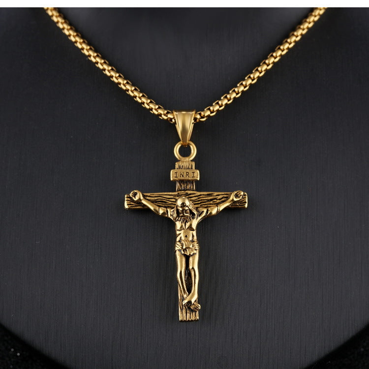 Jesus Cross Titanium Steel Men's Pendant Pure Steel Necklace