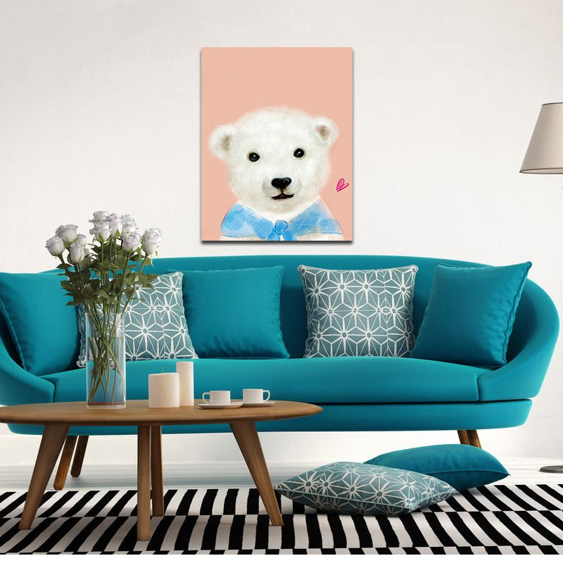 Miico Hand Painted Oil Paintings Cartoon White Bear Paintings Wall Art For Home Decoration