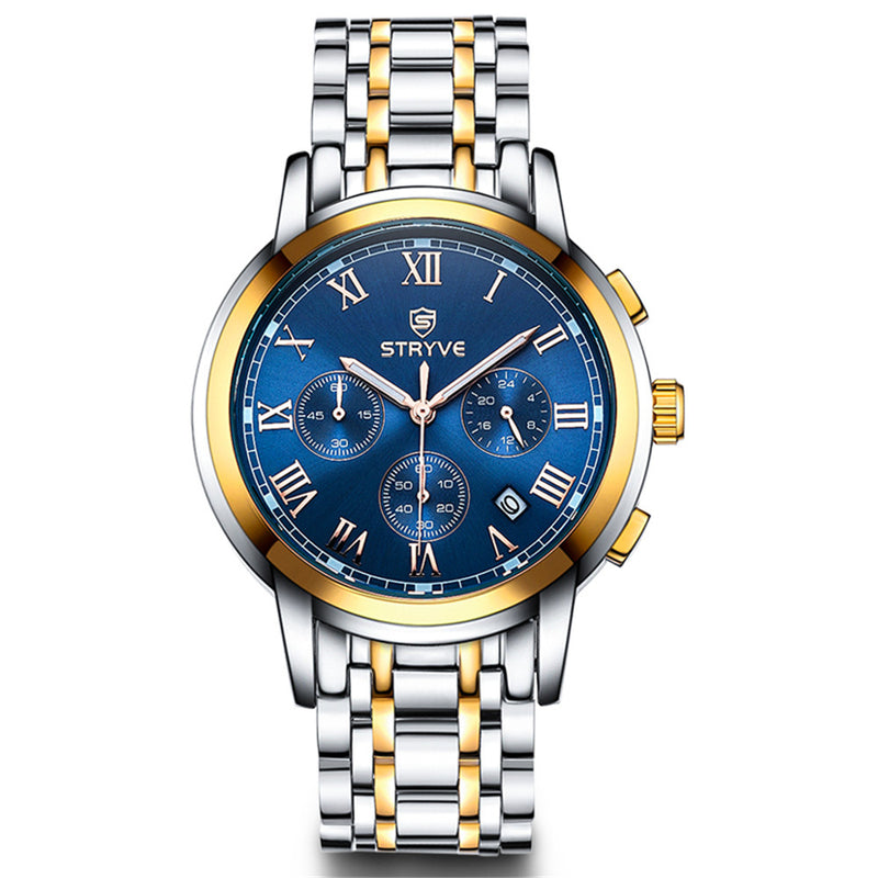 STRYVE S9601 Luminous Display Fashion Stainless Steel Strap Zinc Alloy Case 24hours Display Men Quartz Watch