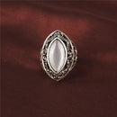 Ethnic White Rhinestone Finger Ring Hollow Oval Geometric Rings Vintage Jewelry for Women