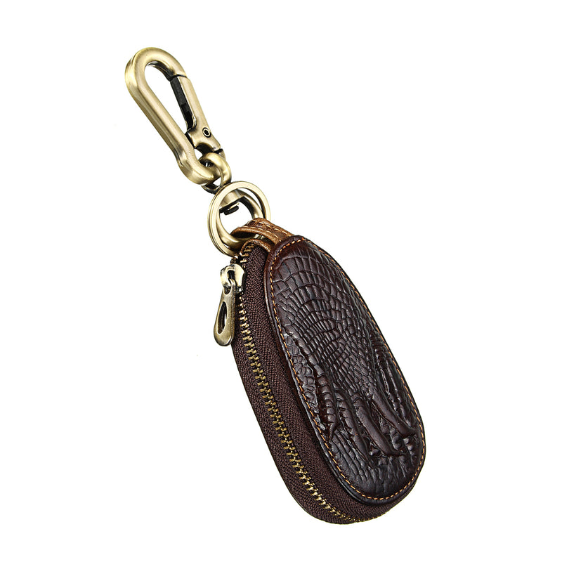 Car Remote Keychain Holder Case Bag Cowhide Leather Crocodile Claw Zipped Purse