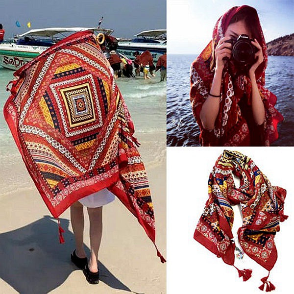 Honana WX-18 100x180cm Bohemian Linen Beach Towel National Style Woman Bath Towel Scarf Bed Sheet Tapestry