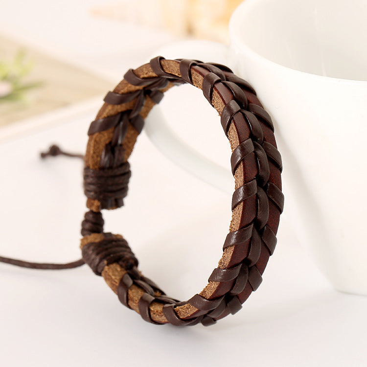 Fashion Personality Handmade Woven Leather Multi-layer Stitching Leather Bracelet