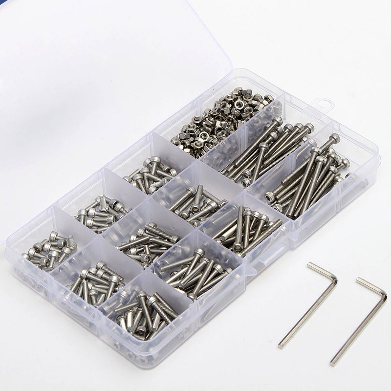 Suleve M3SS2 M3 442Pcs Stainless Steel Allen Bolt Nut Hex Socket Cap Screw Assortment Kit