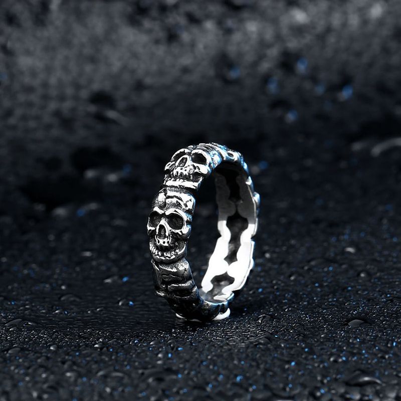 Trendy 316L Stainless Steel Finger Ring Skull Head Ring Wholesale for Men Halloween Jewelry