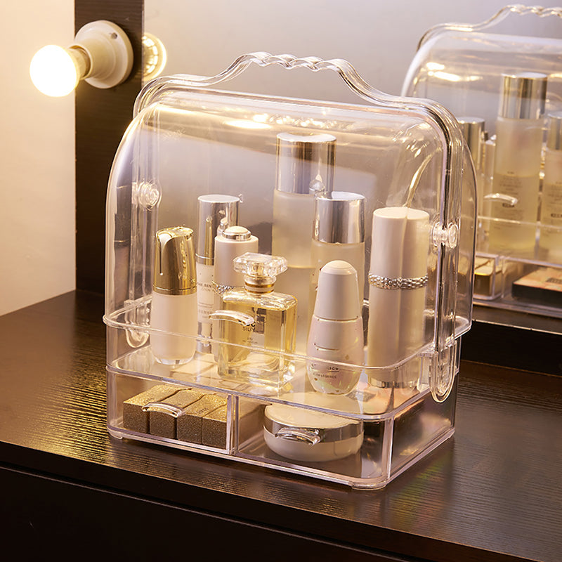 2 Drawer Clear Acrylic Cosmetic Makeup Organizer Jewelry Storage Box Desktop