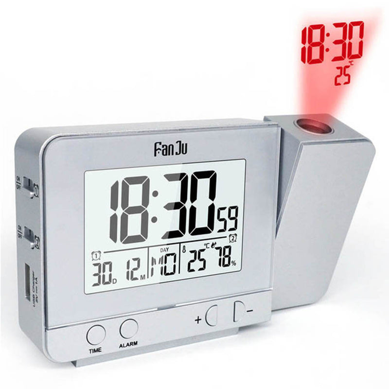 FanJu FJ3531 Projection Alarm Clock USB Charger Snooze Double Alarm Backlight Desk Clock