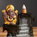 Backflow Incense Burner Ceramic Waterfall Smoke Lucky Elephant Incense Burner Holder for Home Decor Yoga Office Ornament with 10 Free Incense Cones
