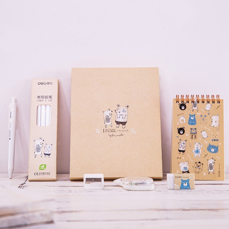 Deli 68886A/68886B Student Stationery Gift Box Set Coil Notebook Pencils Gel Pen Correction Tape Eraser School Stationery Supplies