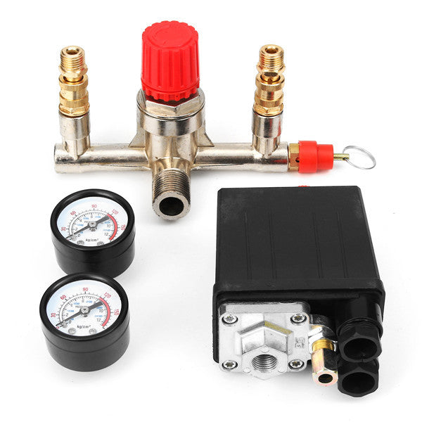 90-120PSI Air Compressor Pressure Switch Control Valve Manifold Regulator Gauge