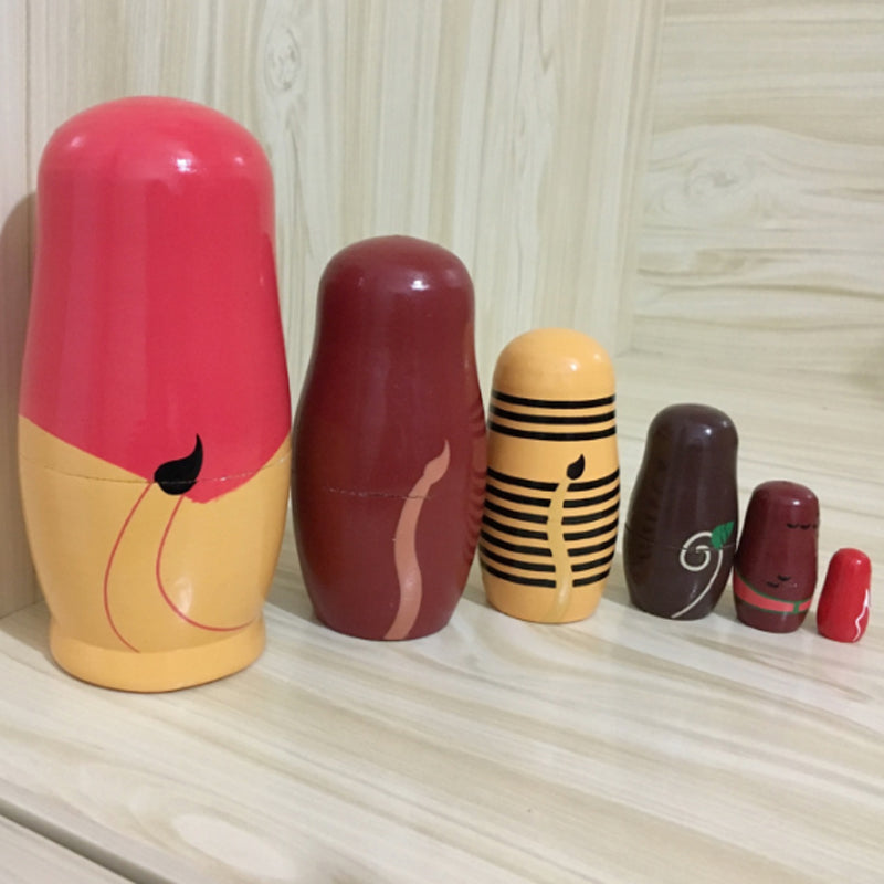 6PCS/Set Cute Wooden Animal Paint Nesting Dolls Decorations Russian Doll Matryoshka Hand Paint Toys