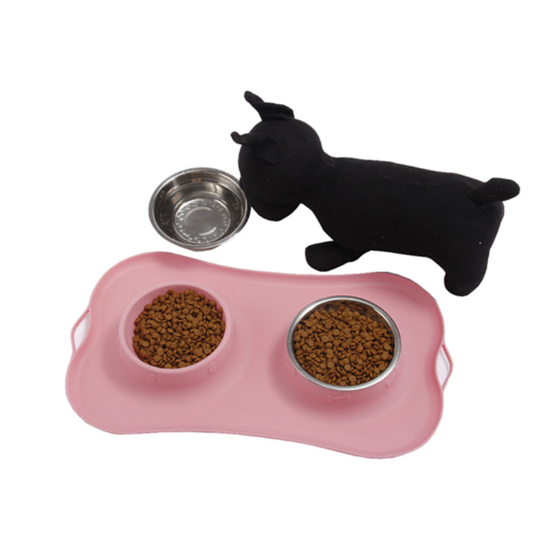Stainless Steel Dog Cat Bowl Non Spill Silicone Mat Pet Water Food Dish Feeder