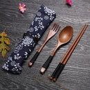 3Pcs/set Portble Wooden Chopsticks Spoon Fork Tableware Japanese Style With Storage Bag