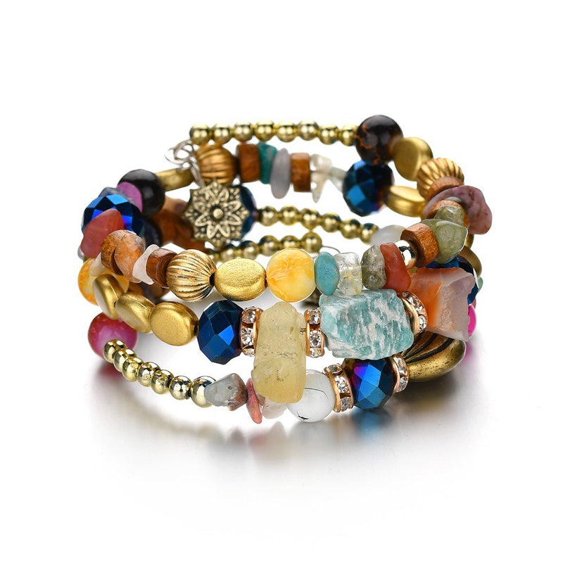 Bohemian Crushed Stone Bracelet Multi Layer Beaded Bracelet Mix Color Crystal Women Bracelet