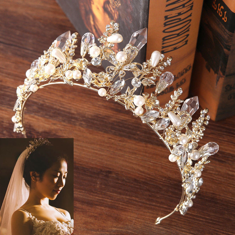 Wedding Jewelry Pageant Crown Headband Baroque Handmade Crystal Rhinestone Princess Tiara Bridal