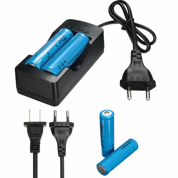 2x Elfeland 3.7V 3000mAh 18650 Li-ion Battery + EU/US Plug Charger
