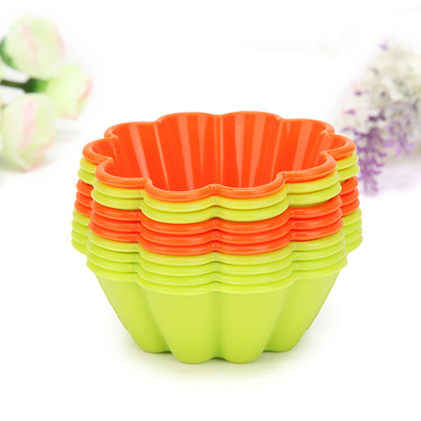 10pcs Silicone Flower Shape Cake Mold Mould Pudding Muffin Baking Mold