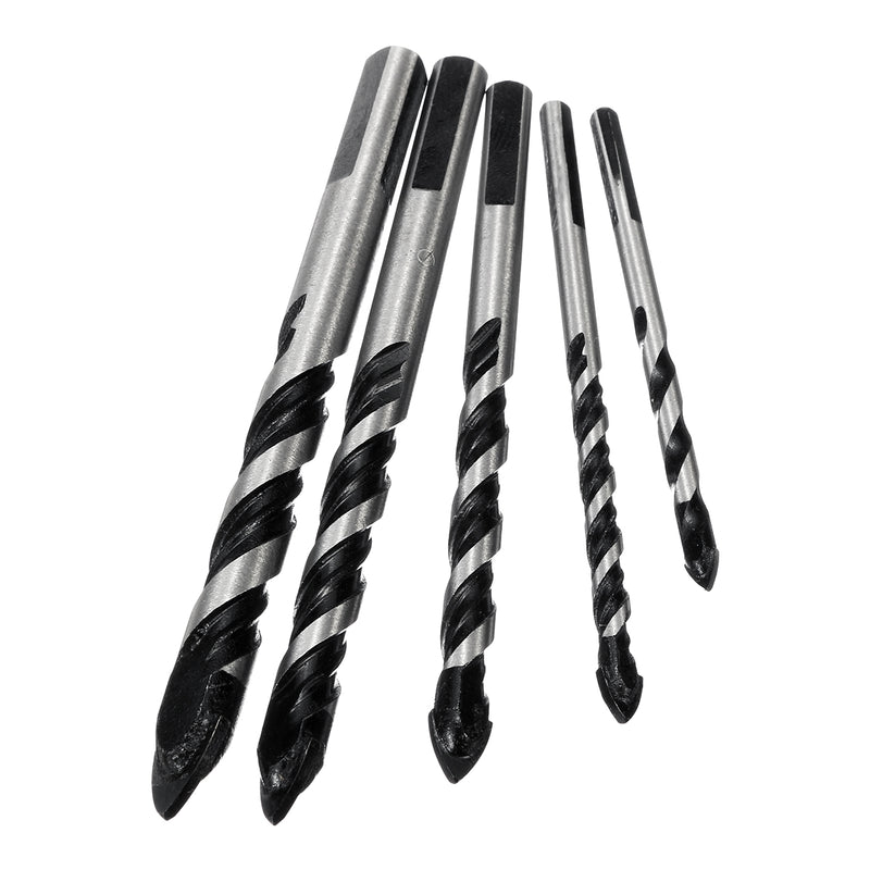5pcs 5-12mm Black Triangle Twist Drill Bit Concrete Glass Ceramic Tile Marble Drill Bit Set