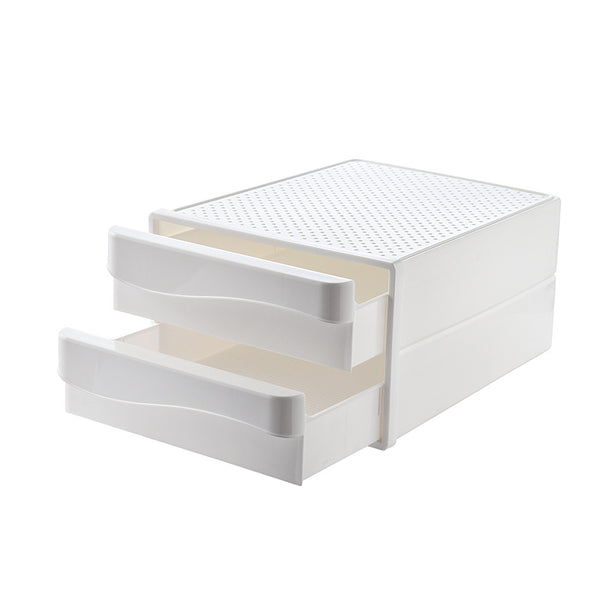 Jingcan JC-1017 Desktop Storage Box Simple Plastic 2 Drawers Storage Cabinet File Document Organizer for Office Home Students Dormitory