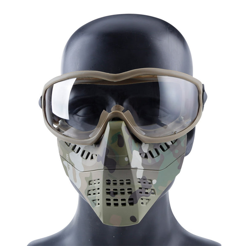 Wosport Tactical Glasses+Half Face Mask Removable Outdoor CS Military Protective Mask