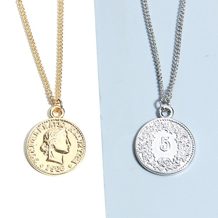 Trendy Queen Head Coin Necklace Gold Pendant Clavicle Necklace For Women