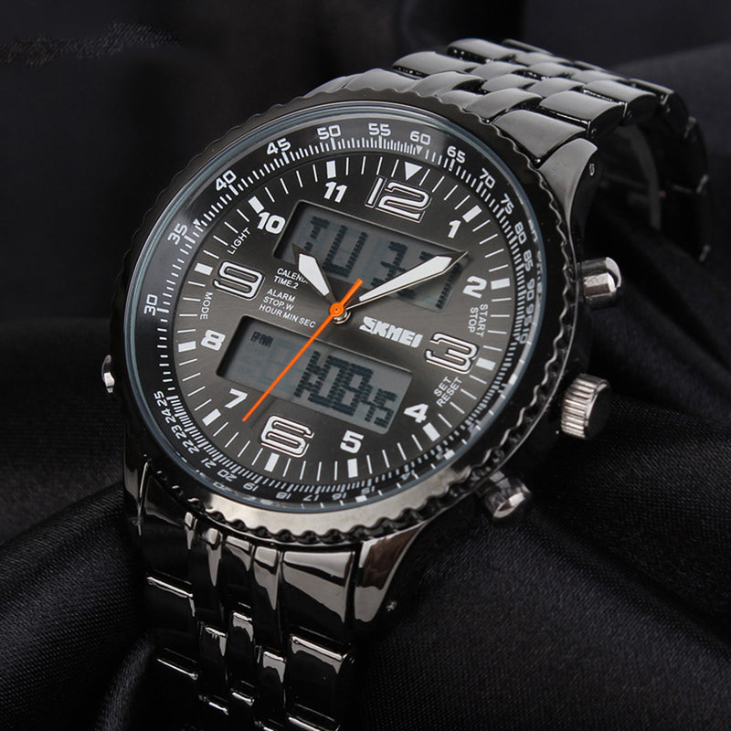 SKMEI 1032 Dual Display Digital Watch High Quality Stainless Steel Men Luminous Alarm Sport Watch