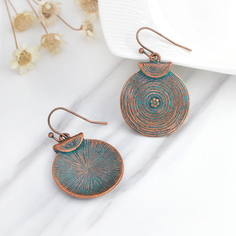 Retro Women Alloy Round Growth Ring Drop Earrings Gift