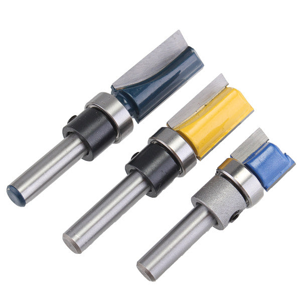 3pcs 1/4 Inch Shank Top Bearing Flush Trim Pattern Router Bit Set 1/2 Inch Milling Cutter