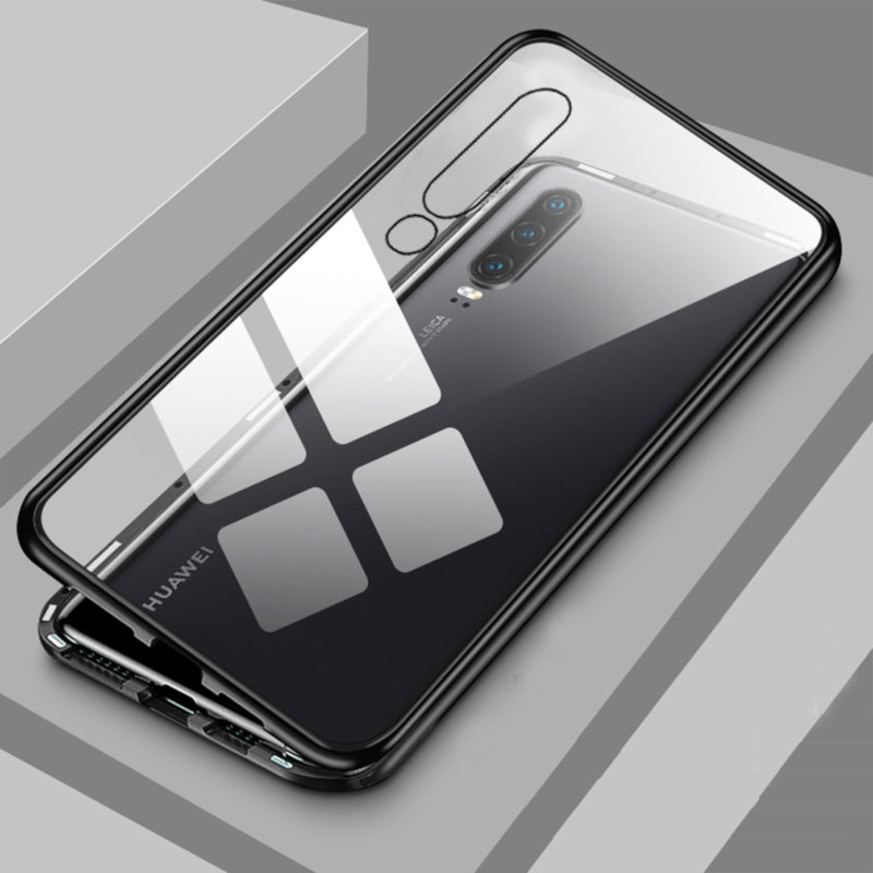 BAKEEY Magnetic Adsorption Metal Bumper Tempered Glass Flip Protective Case for HUAWEI P30