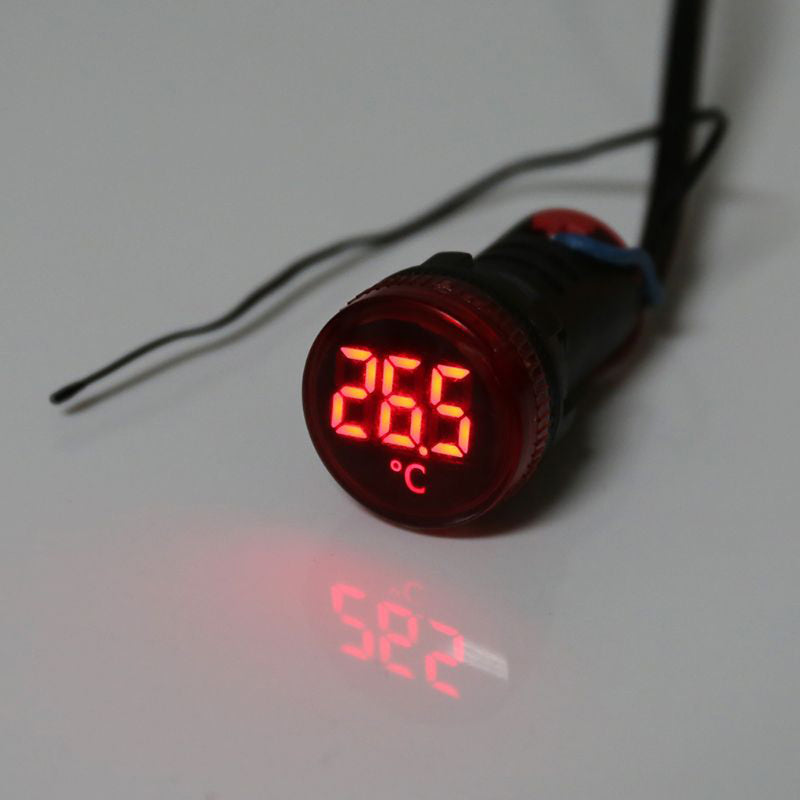 3pcs 22mm AC 50-380V Thermometer Indicator Red Light LED Digital Display Temperature Measuring Induction Ranging -20-199