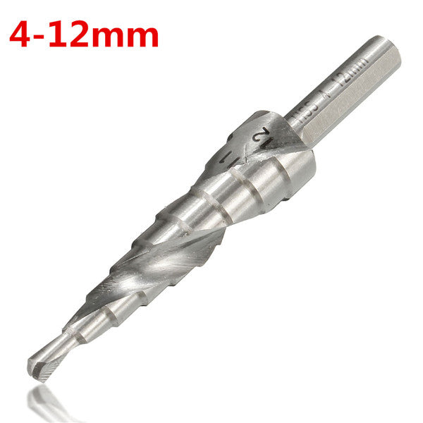 4-12/20/32mm HSS Hex Shank Spiral Groove Step Cone Drill Bit Hole Cutter