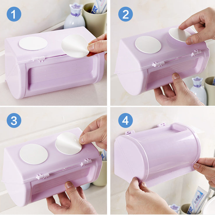 Plastic Waterproof Toilet Paper Holder Toilet Tissue Box Self Adhesive Bathroom Roll