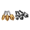Drillpro 3pcs/Set 5 Flutes 90 Dgree Chamfer Cutter 1/4" Shank 12/16/19mm Countersink Drill Bit Kit
