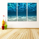 Miico Hand Painted Three Combination Decorative Paintings Light Blue Seawater Wall Art For Home Decoration