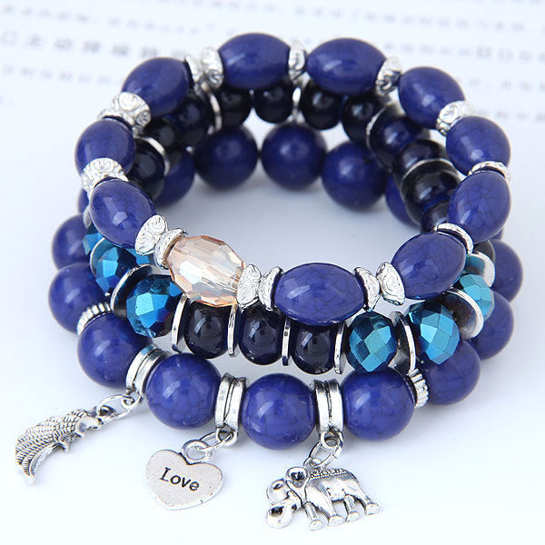 Bohemian Multilayer Bracelet Animal Elephant Heart Colorful Tassel Beaded Pendant Bracelet