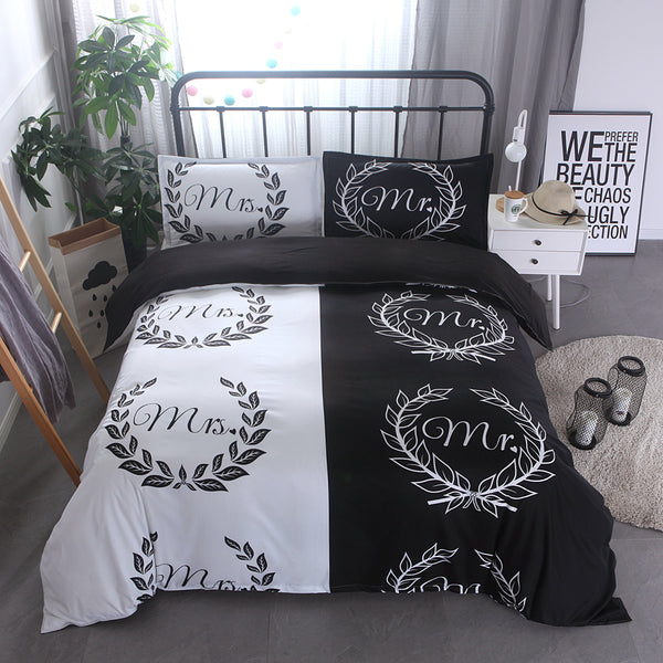 3 PCS Bedding Sets White And Black Quilt Cover Pillowcase For Queen Size